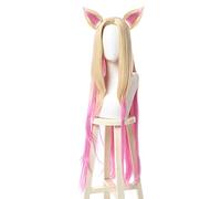 Perruque Kda Baddest Ahri Cosplay perruques Lol Kda Cosplay Blonde mixte rose perruques avec oreilles résistant à la chaleur jeu de cheveux synthétiques Cosplay 03