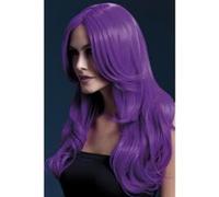 Smiffys Perruque Khloe collection Fever, violet fluo, coupe longue et ondulée avec raie au milieu, 56cm/22in
