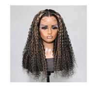 Perruque Lace Front 13x4 bouclée avec mèches blondes effet piano, densité 130%, cheveux ombrés pré-colorés for plus de volume(18in)