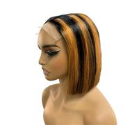 Perruque Lace Front 2x6, raide comme une os, en cheveux humains vietnamiens, densité 200, sans colle, for femmes (200 g) Hair Extensions Pièces Wigs(1b/350)