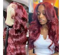 Perruque Lace Front Cheveux Longs Bouclés Dentelle Grosses Vagues Bordeaux