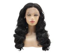 Perruque Lace Front HD 13×4 for femmes, perruque synthétique noire longue et ondulée, pré-épilée Postiche Cheveux Femme(16inch)