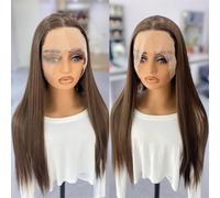 Perruque lace front pour femme cheveux synthétiques longs et soyeux gris argenté pour cosplay quotidien Marron 45,7 cm