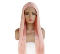 Perruque Lace Front rose 13×4 for femmes, pré-épilée, sans colle, longue, lisse et dégradée, en fibres synthétiques, for un usage quotidien. Hair Extensions Pièces Wigs(12inch)
