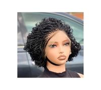 Perruque Lace Front Wig 12 pouces, cheveux noirs naturels, 5x5, grande perruque afro bouclée tressée, dreadlocks synthétiques for femmes Extensions de cheveux