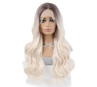Perruque Lace Front Wig en Fiber synthétique 13x4, longue vague de corps ample, naissance des cheveux pré-épilée de 26 pouces for femmes Effet naturel et Volumineux(Blond)