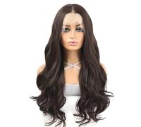 Perruque Lace Front Wig en Fiber synthétique 13x4, longue vague de corps ample, naissance des cheveux pré-épilée de 26 pouces for femmes pour Femme Charmant(Brown)