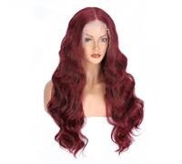 Perruque Lace Front Wig Européenne Et Américaine 13 * 4 Pour Femmes, Cheveux Longs Bouclés, Bandeau En Fibre Chimique, Bordeaux