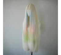 Perruque Lace Front Wig faite à la main HD de 1 m/39,4 pouces, perruque droite avec raie au centre de teinture blanche, perruque dégradé arc-en-ciel couvrant toute la tête for un usage quotidien Lolit