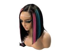 Perruque Lace Front Wig lisse 2x6 à reflets bleus et roses, perruques sans colle de cheveux humains de densité 150 for femmes(10inch)