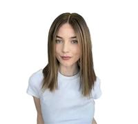 Perruque Lace Front Wig lisse ombré blond marron 13x4 for femmes, cheveux synthétiques pré-épilés sans colle for un usage quotidien(12 inch)
