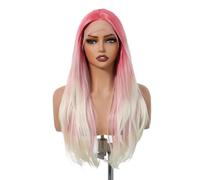 Perruque Lace Front Wig platine mixte rose 5 * 1, perruques synthétiques longues et lisses, cheveux pré-épilés for femmes à la mode Effet naturel et Volumineux