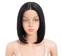 Perruque Lace Front wig sans colle brésilienne Remy, cheveux naturels lisses, os noir, 13x1 T, densité 180, for femmes Hair Extensions Pièces Wigs(10inches)