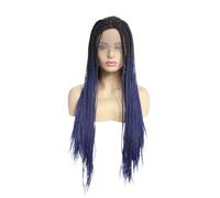 Perruque Lace Front Wig synthétique 13x3, perruque en Fiber résistante à la chaleur, tresse torsadée, nouée à la main, couleur noire à bleue Hair Extensions Pièces Wigs(18inch)