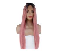 Perruque Lace Front Wig synthétique 13x3 - Perruques prêtes à porter sans colle for femmes, ombré noir rose(26inch)