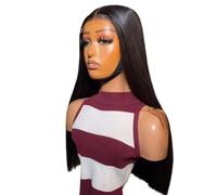 Perruque Lace Front Wig synthétique 13x4x1 for femmes, perruques noires longues et lisses de 26 pouces, cheveux pré-épilés for un usage quotidien Effet naturel et Volumineux