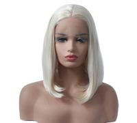 Perruque Lace Front Wig synthétique blonde blanche 13 * 3, perruques en Fiber résistantes à la chaleur avec partie centrale for femmes Hair Extensions Pièces Wigs(16inch)