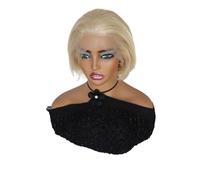 Perruque Lace Front Wig synthétique blonde, perruques Bob lisses sans colle à couches courtes for femmes blanches, usage quotidien 6 pouces Hair Extensions Pièces Wigs