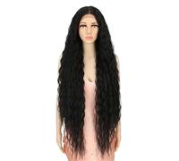 Perruque Lace Front Wig synthétique bou de 42 pouces, cheveux longs et ondulés pré-épilés, perruques sans colle for femmes à la mode Effet naturel et Volumineux(Black)