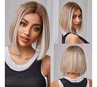 Perruque Lace Front Wig Synthétique Courte Et Lisse, Brune Et Blonde, Avec Cheveux De Bébé, Pour Femmes