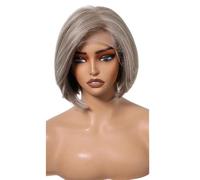 Perruque Lace Front Wig synthétique de 10 pouces, perruques Bob courtes et lisses sans colle de 13 × 6 for femmes à usage quotidien Effet naturel et Volumineux(SWLF1040-1BL10)