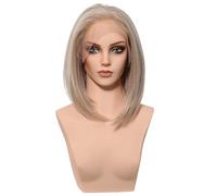 Perruque Lace Front Wig synthétique de 10 pouces, perruques Bob courtes et lisses sans colle de 13 × 6 for femmes à usage quotidien Effet naturel et Volumineux(SWLF1080-3BL12)