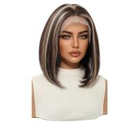 Perruque Lace Front Wig synthétique de 10 pouces, perruques Bob courtes et lisses sans colle de 13 × 6 for femmes à usage quotidien Effet naturel et Volumineux(SWLF1080-4DB12)