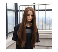Perruque Lace Front Wig Synthétique Longue Et Lisse Pour Femmes, Perruque Brune Avec Raie Au Milieu, Perruque En Dentelle Sur Petite Zone, Perruque En Fibre Haute Température, Perruques Grises Pour F