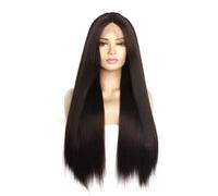 Perruque Lace Front Wig synthétique marron foncé 13x3 HD, perruques sans colle longues et lisses pré-épilées for femmes, adaptées aux débutants(26inch)