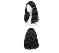 Perruque Lace Front Wig synthétique ondulée de 18 pouces avec naissance des cheveux naturelle, partie centrale, for femmes, usage quotidien Postiche Cheveux Femme(Natural Black)