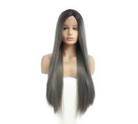 Perruque Lace Front Wig synthétique ondulée gris cendré marron, cheveux à reflets gris foncé, 13x3, en Fiber synthétique, for femmes Hair Extensions Pièces Wigs(16inch)