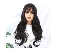Perruque Lace Front Wig Synthétique Pour Femmes, 28 Pouces De Long, Ondulée, Petite Zone, Avec Frange, Fibre Résistante À La Chaleur, Couleur Noire, Mécanisme Complet, Perruques Grises Pour Femmes