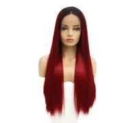 Perruque Lace Front Wig synthétique rouge ombré 13x4, perruques longues et lisses en soie sans colle pré-épilées for femmes, densité naturelle, adaptées à un usage quotidien(18inch)
