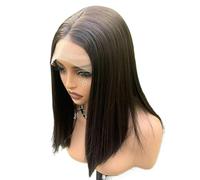 Perruque Lace Front Wig synthétique sans colle, coiffure superposée 13x4, 12 pouces, brun foncé, lisse, for femmes Effet naturel et Volumineux