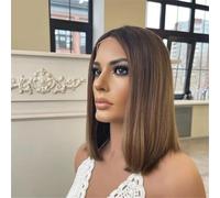 Perruque Lace Frontal Pour Femme, Coupe Courte Au Carré, Cheveux Brésiliens Naturels, Texture Lisse, Châtain Clair Et Blond, Pour Un Look Chic Au Quotidien.