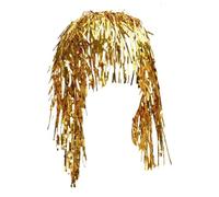 Perruque légère Lastkara métallique brillante - Accessoire de costume pour cosplay disco des années 80 - Accessoire de costume - Pour homme et femme - Amusant - Photo scintillante - Doré