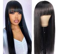 Perruque Lisse Brésilienne None Lace Front Cheveux Humains - Femme Real Virgin Human Hair Wig avec Frange - 22 Pouces