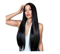 Perruque Lisse De 76 Cm Long Avec Frange, Cheveux Synthétiques Résistants À La Chaleur, Aspect Naturel Idéale Au Quotidien For Les Fêtes Et Le Cosplay Effet naturel et Volumineux(Black)