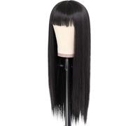 Perruque Lisse Longue De 66 Cm Avec Frange Femme En Cheveux Synthétiques Résistants À La Chaleur, Idéale Quotidien Les Fêtes Halloween Et Cosplay Effet naturel et Volumineux(Black)