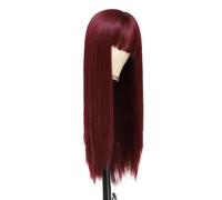 Perruque Lisse Longue De 66 Cm Avec Frange Femme En Cheveux Synthétiques Résistants À La Chaleur, Idéale Quotidien Les Fêtes Halloween Et Cosplay Effet naturel et Volumineux(Wine red)