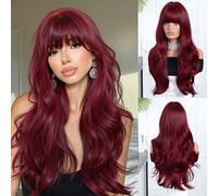 Perruque longue bou de 24 pouces de couleur bordeaux avec frange, mode quotidienne, fête, cosplay, vacances, rassemblement familial pour femmes, cadeau pour la fête des mères, cadeau pour l'Aïd, c