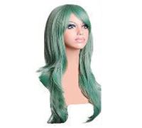 Perruque longue bou ondulée pour femmes, perruque de Cosplay synthétique résistante à la chaleur pour fête d'halloween, fête de noël, spectacle sur scène 70cm 27,6 pouces (Verte)