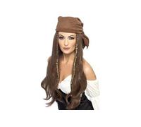 Smiffys Perruque de pirate, brune, avec bandana, perles et breloques