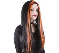 Perruque longue d'Halloween de sorcière noire et orange (x1) REF/11502 noir et orange G
