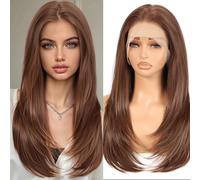 Perruque longue droite Allbell grise ombrée avec frange, 26 pouces, en fibre synthétique résistante à la chaleur pour un look naturel au quotidien et lors des fêtes