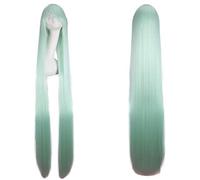 Perruque longue droite vert clair vert foncé cosplay cheveux synthétiques fête anime commun 59"150cm longue perruques cosplay vertes + casquette perruque perruque vert clair commune 04