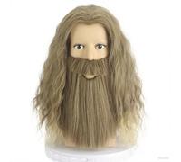 Perruque longue et bouclée pour homme avec barbe de magicien - Marron doré