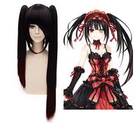 Perruque longue et droite avec 2 queues de cheval - Rouge et marron foncé - Pour cosplay - Tokisaki Kurumi Nightmare