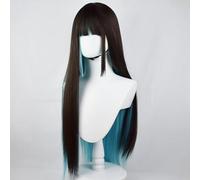 Perruque Longue Et Droite Pour Femmes Avec Frange Perruque Colorante Fendue Coupe Hime Style Gothique Lolita Cosplay Cheveux Synthétiques Pour La Fête D'halloween (Noir-vert bleu)