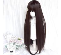 Perruque Longue Et Droite Pour Femmes Bandeau Complet Noir Brun Naturel Perruques Jk Lolita Cheveux Synthétiques Résistants À La Chaleur Avec Frange Pour La Fête D'halloween